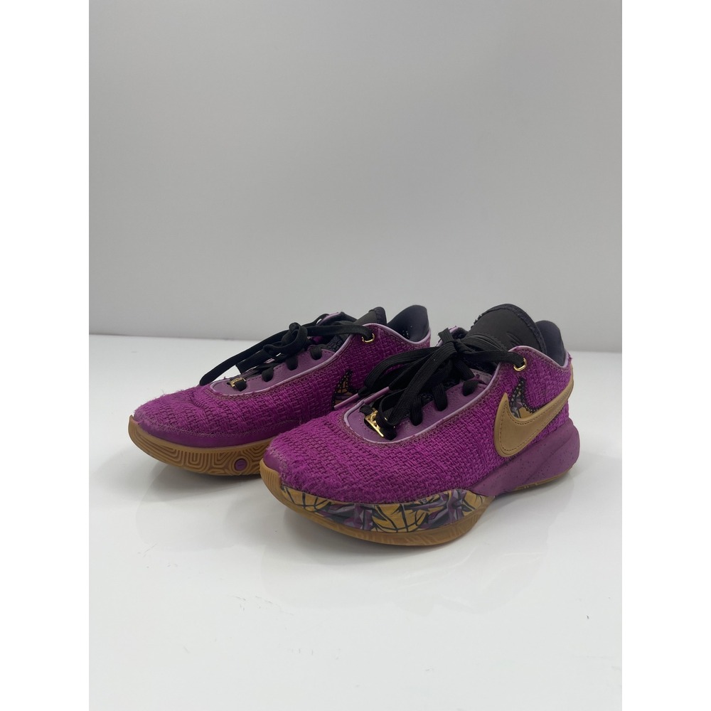 Nike LeBron 20 GS Vivid Purple Gold Basketball Shoes FD0207-500 Kids Size 4.5Y
